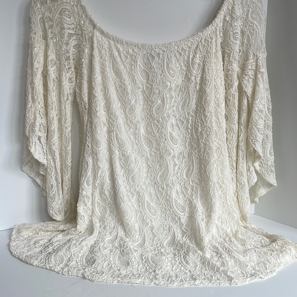 Verducci scoop neck butterfly sheer sleeve tunic top size large